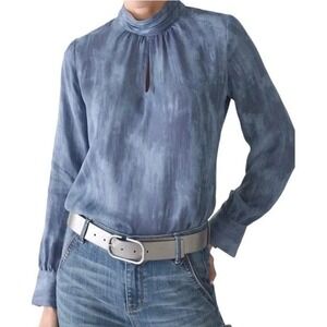 White House, black market, blue long‎ sleeve Mock Neck Size 10 NWT $110